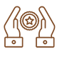 Two hands holding a star emblem icon on a white background For premium quality
